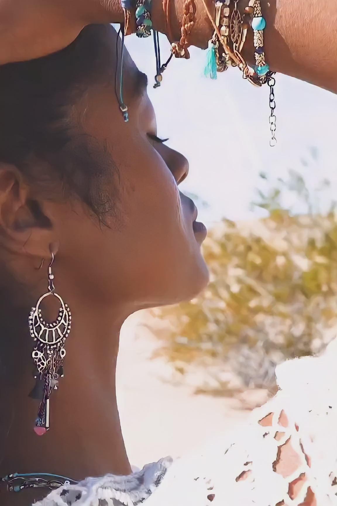 Dangling Rose Quartz & Fringe Earrings - NeoKira Unlimited