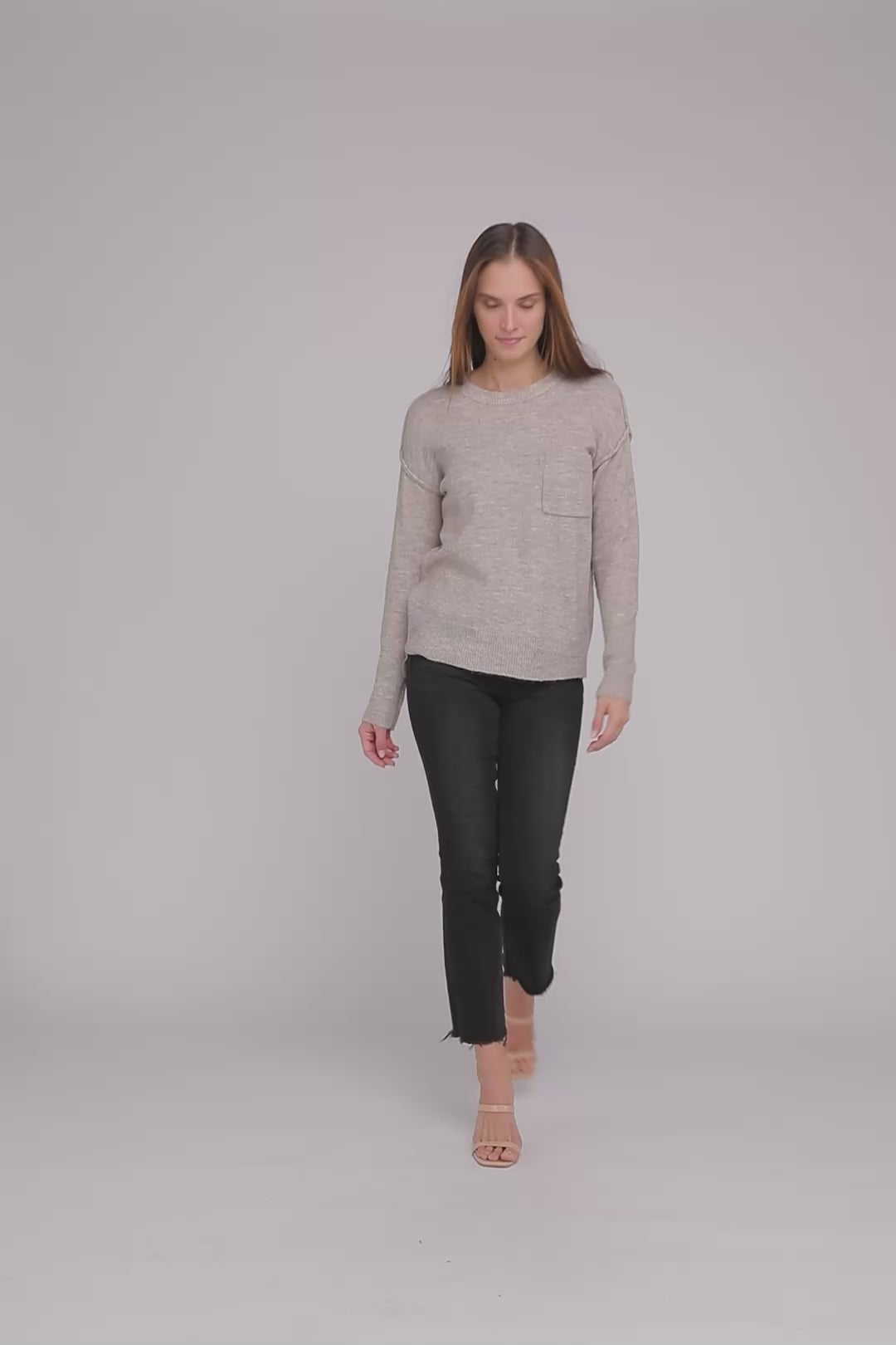 ZENANA Melange Hi-Low Hem Round Neck Sweater - NeoKira Unlimited