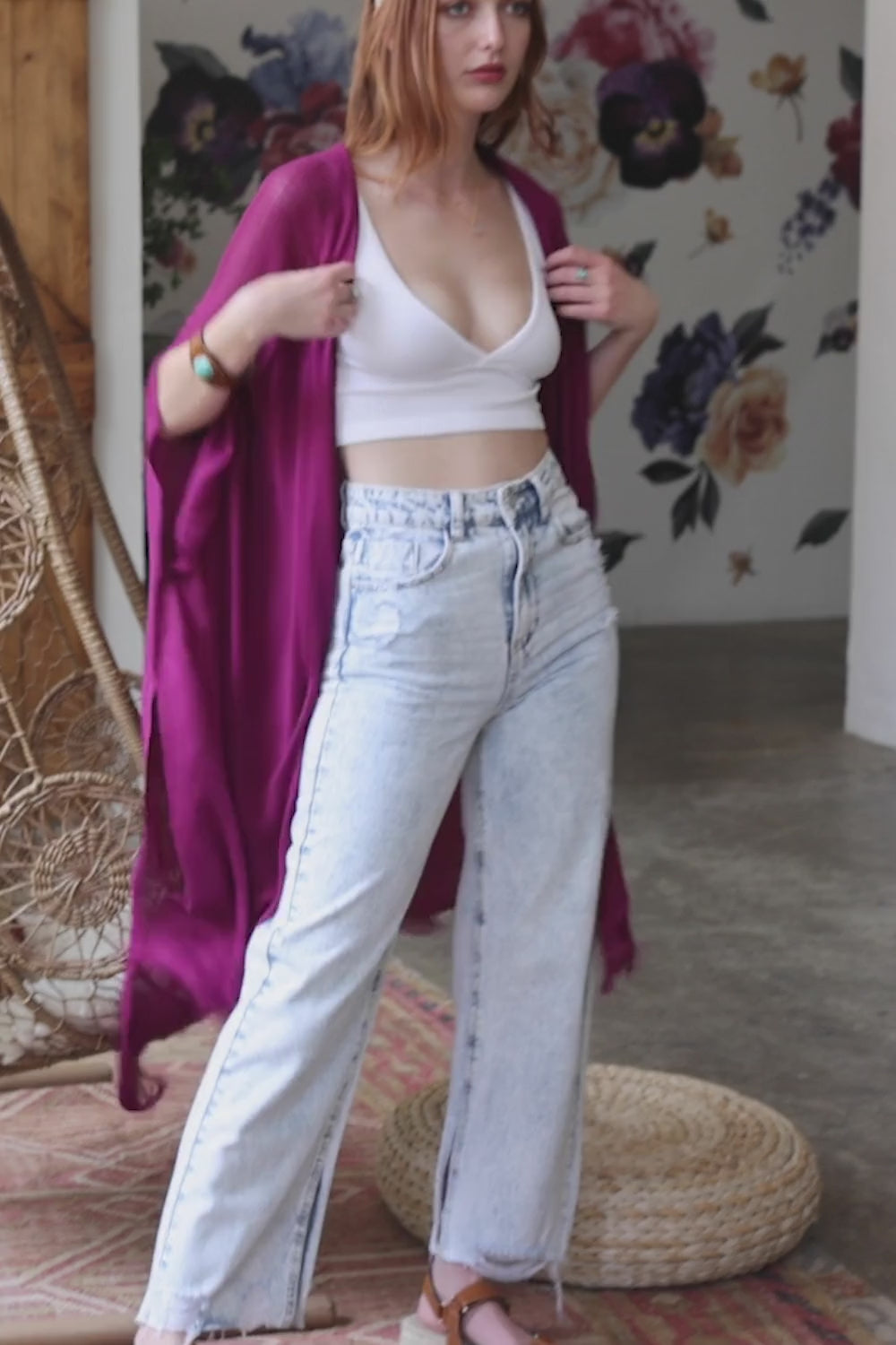 Spring Frayed Trim Kimono - NeoKira Unlimited