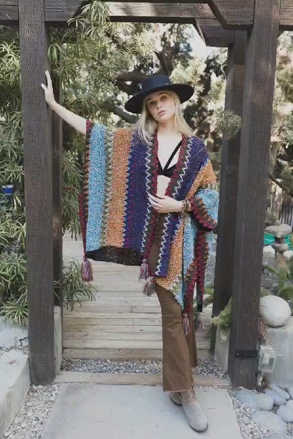 Crochet Patterned Ruana with Tassels - NeoKira Unlimited