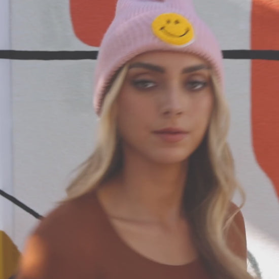 Smiley Face Ribbed Beanie 🙂 - NeoKira Unlimited