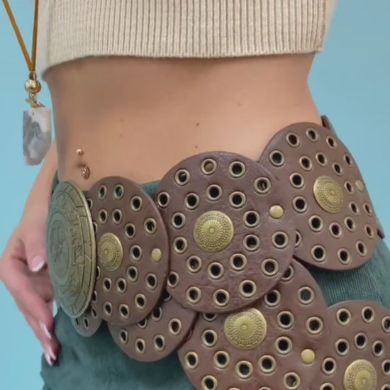 Western Boho Embellished Circle Belt with Eyelet Accents - NeoKira Unlimited