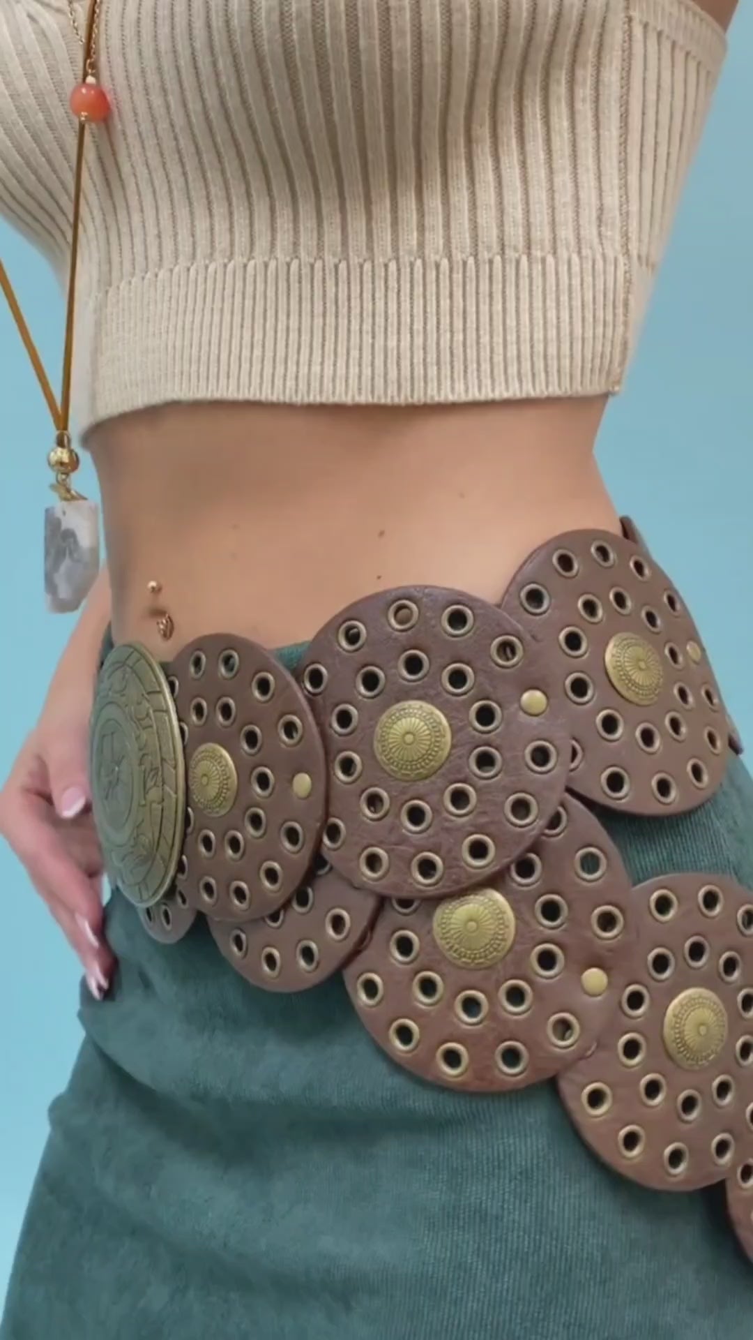 Western Boho Embellished Circle Belt with Eyelet Accents - NeoKira Unlimited