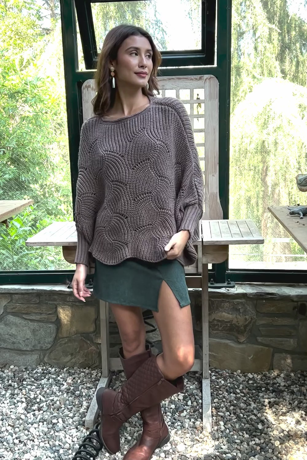 Texture Trend Sleeve-Knit Poncho - NeoKira Unlimited