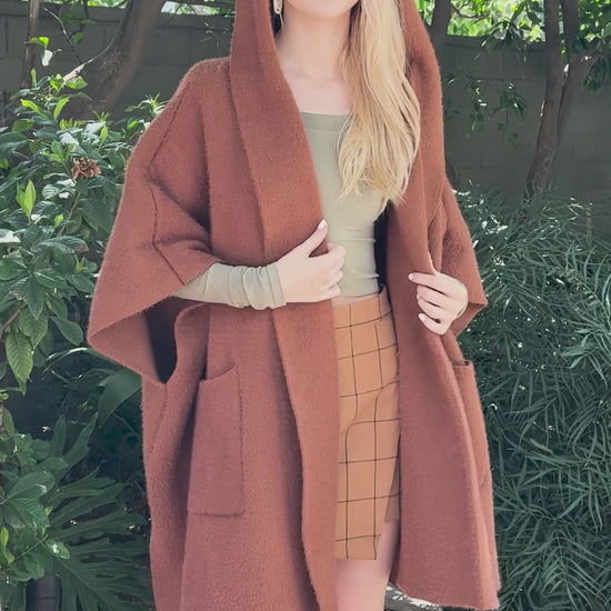 Cozy Solid Color Hooded Ruana - NeoKira Unlimited