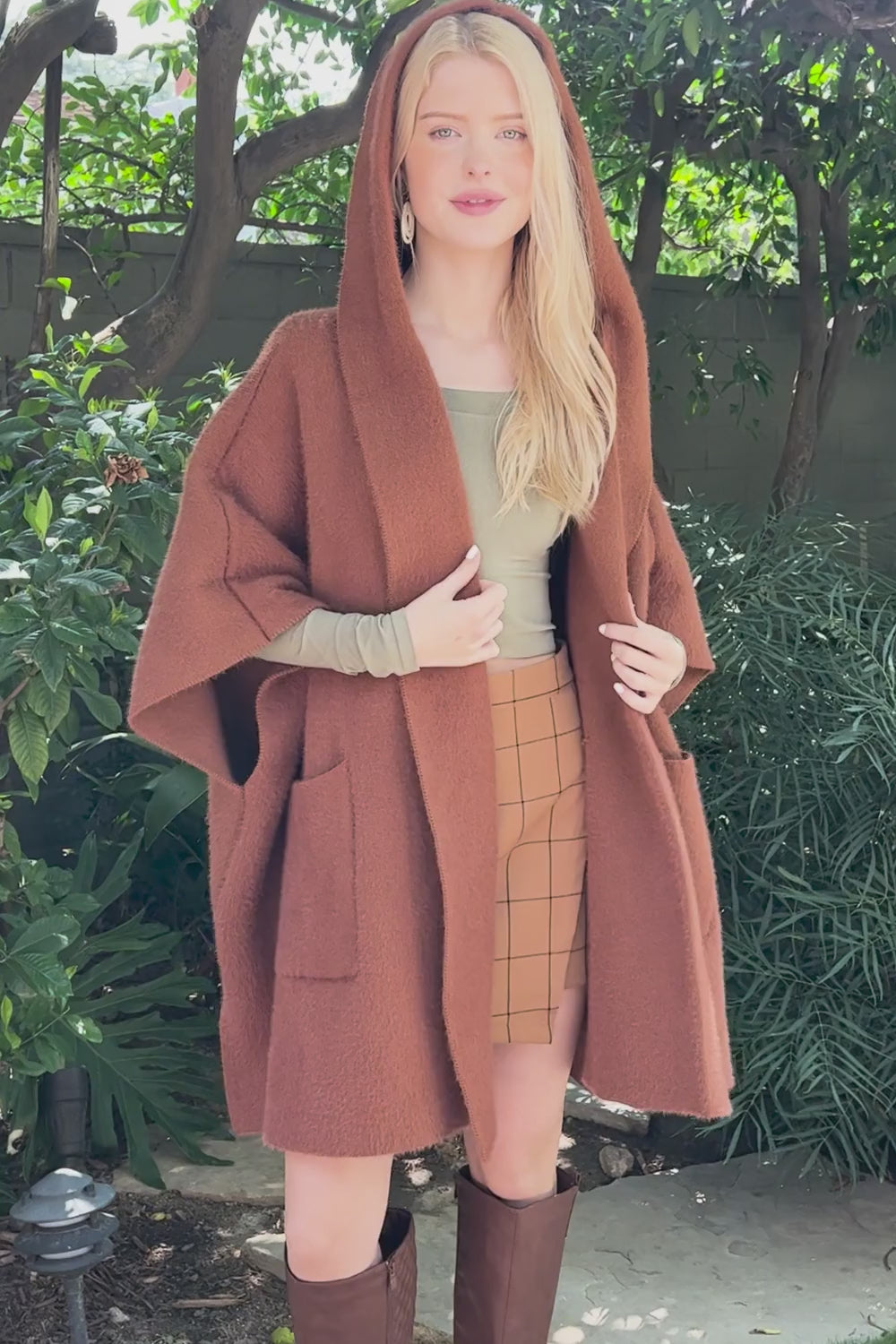 Cozy Solid Color Hooded Ruana - NeoKira Unlimited