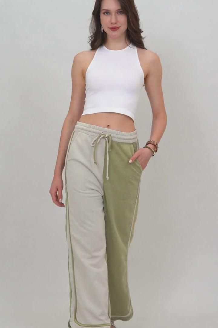 Breathable Wide-Leg Pants – Olive Two-Tone Straight Fit - NeoKira Unlimited