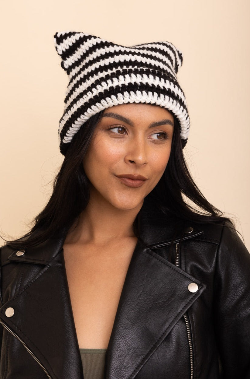 Purrfectly Cozy Cat Ear Crochet Beanie - NeoKira Unlimited