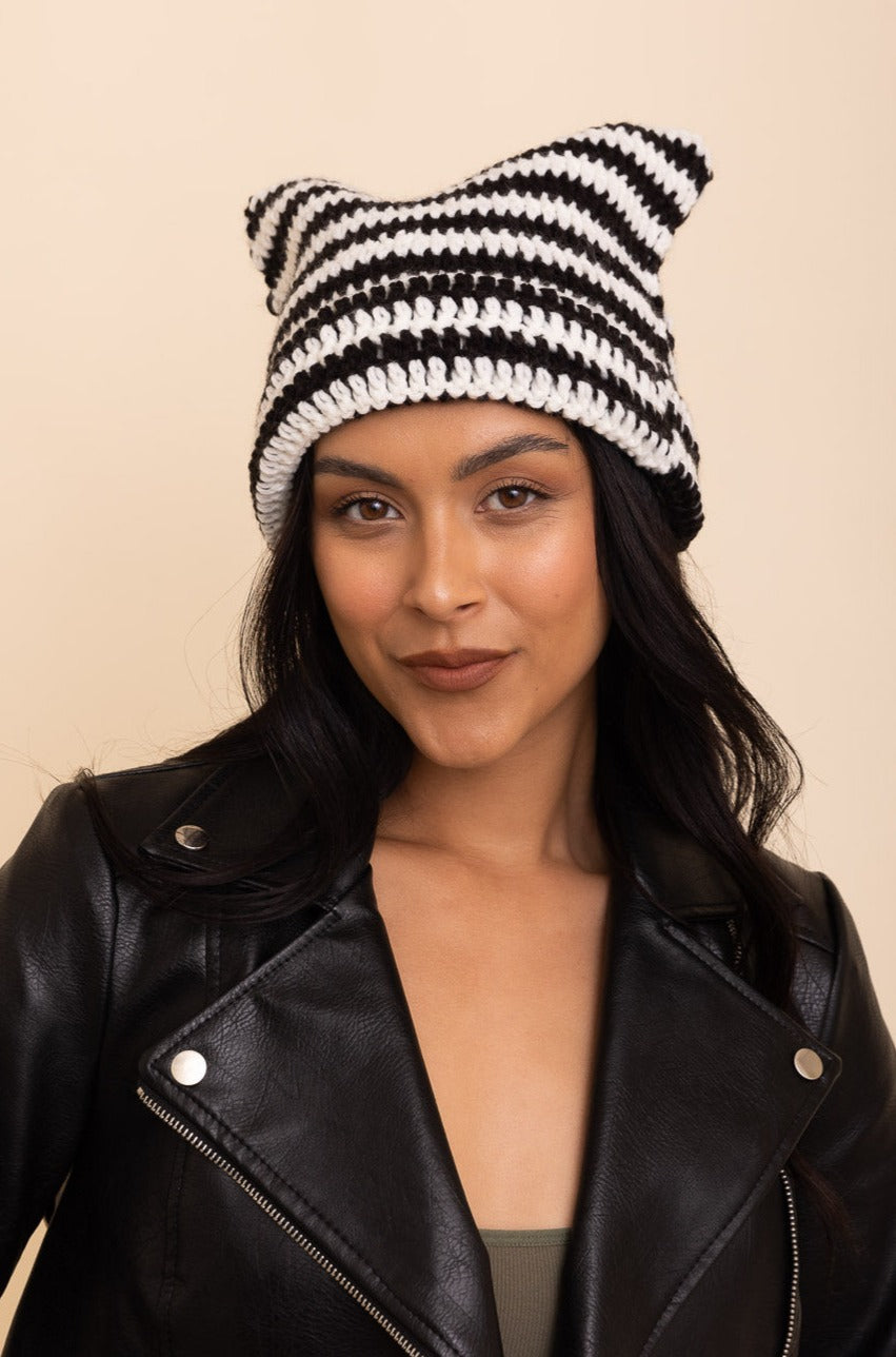Purrfectly Cozy Cat Ear Crochet Beanie - NeoKira Unlimited