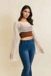 Loom Knitted Cropped Sweater Top Leto Collection XS/S Natural 