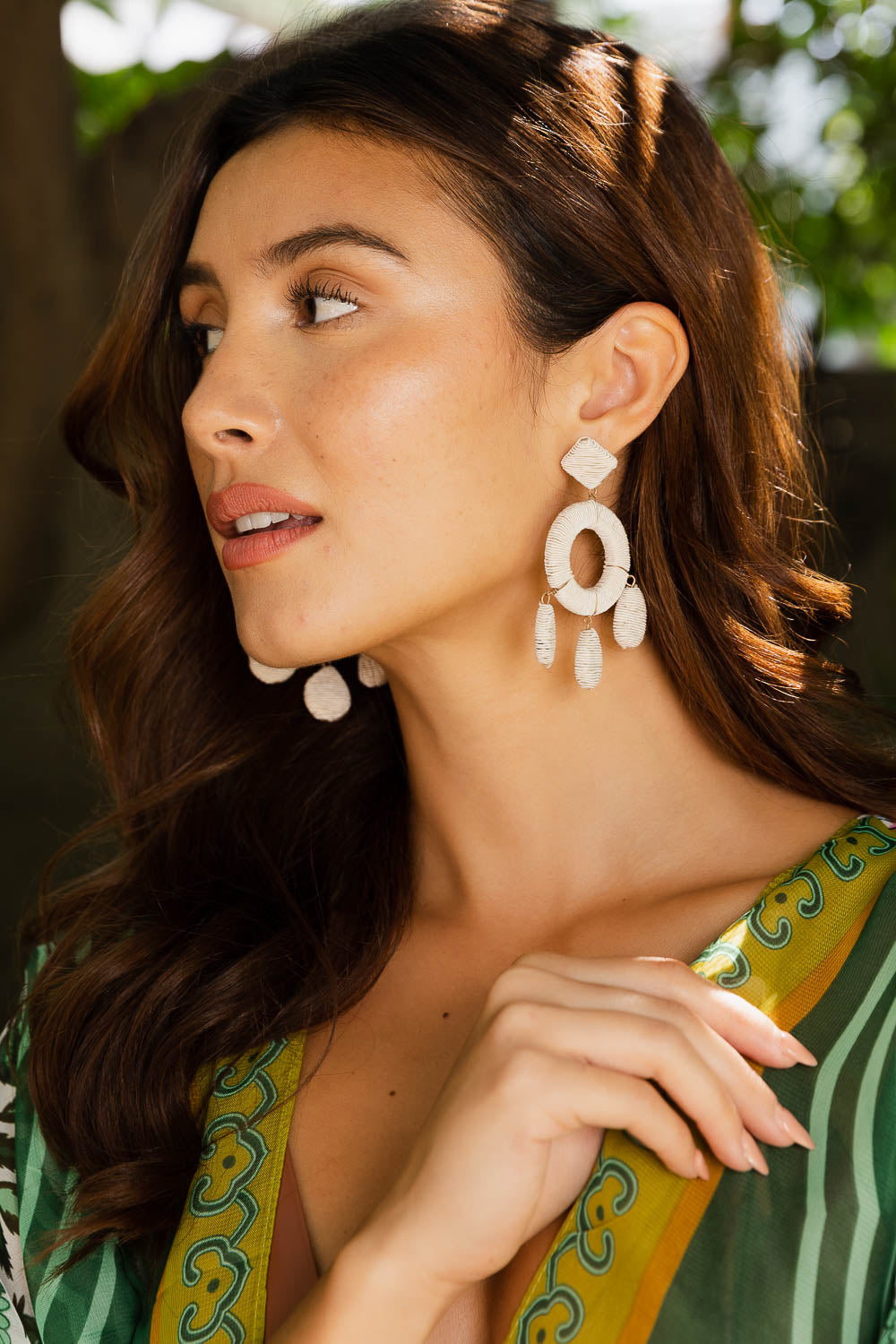 Raffia Bloom Circle & Teardrop Earrings Earrings Leto Collection White  