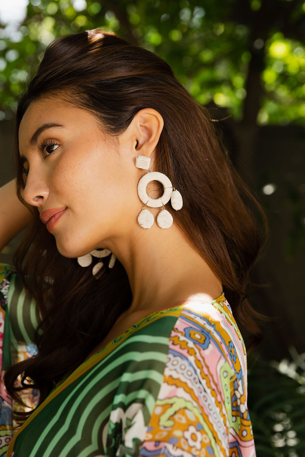 Raffia Bloom Circle & Teardrop Earrings Earrings Leto Collection   