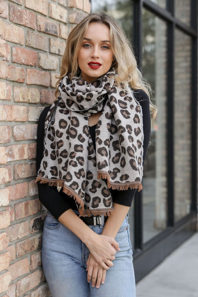 Reversible Leopard Blanket Scarf - NeoKira Unlimited
