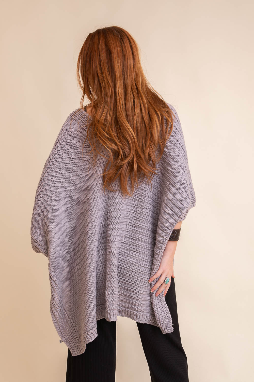 Ridged Rib Knit Ruana Ponchos Leto Collection   