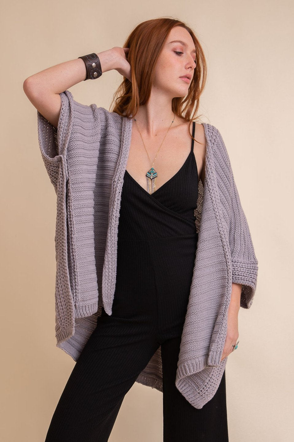 Ridged Rib Knit Ruana - NeoKira Unlimited