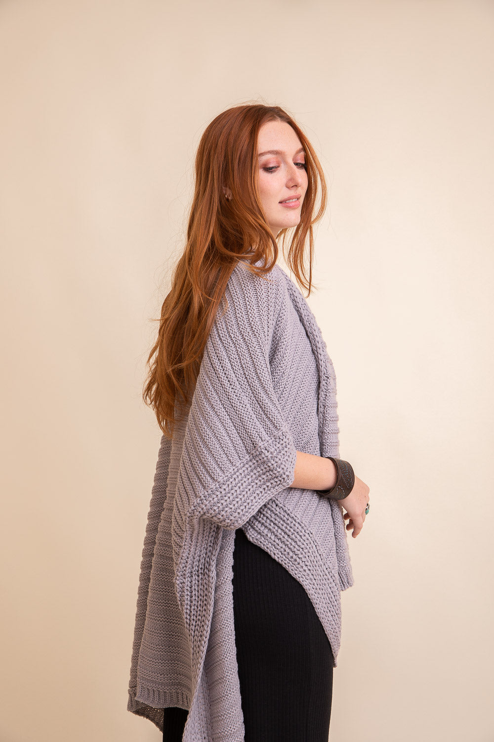 Ridged Rib Knit Ruana Ponchos Leto Collection   