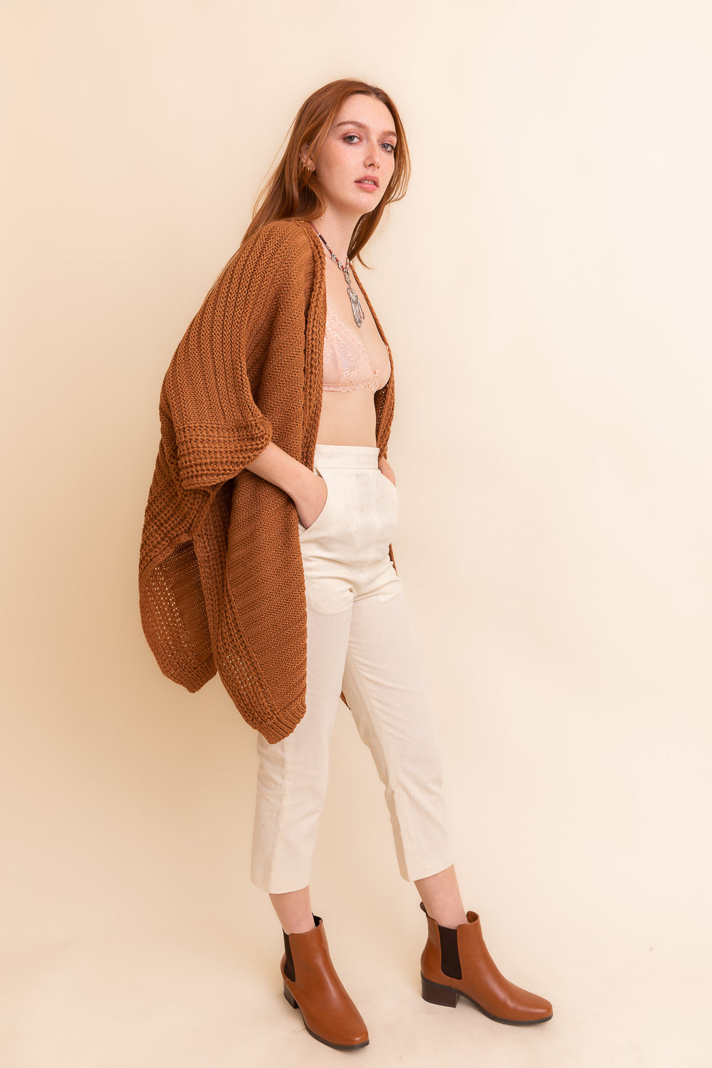 Ridged Rib Knit Ruana Ponchos Leto Collection   