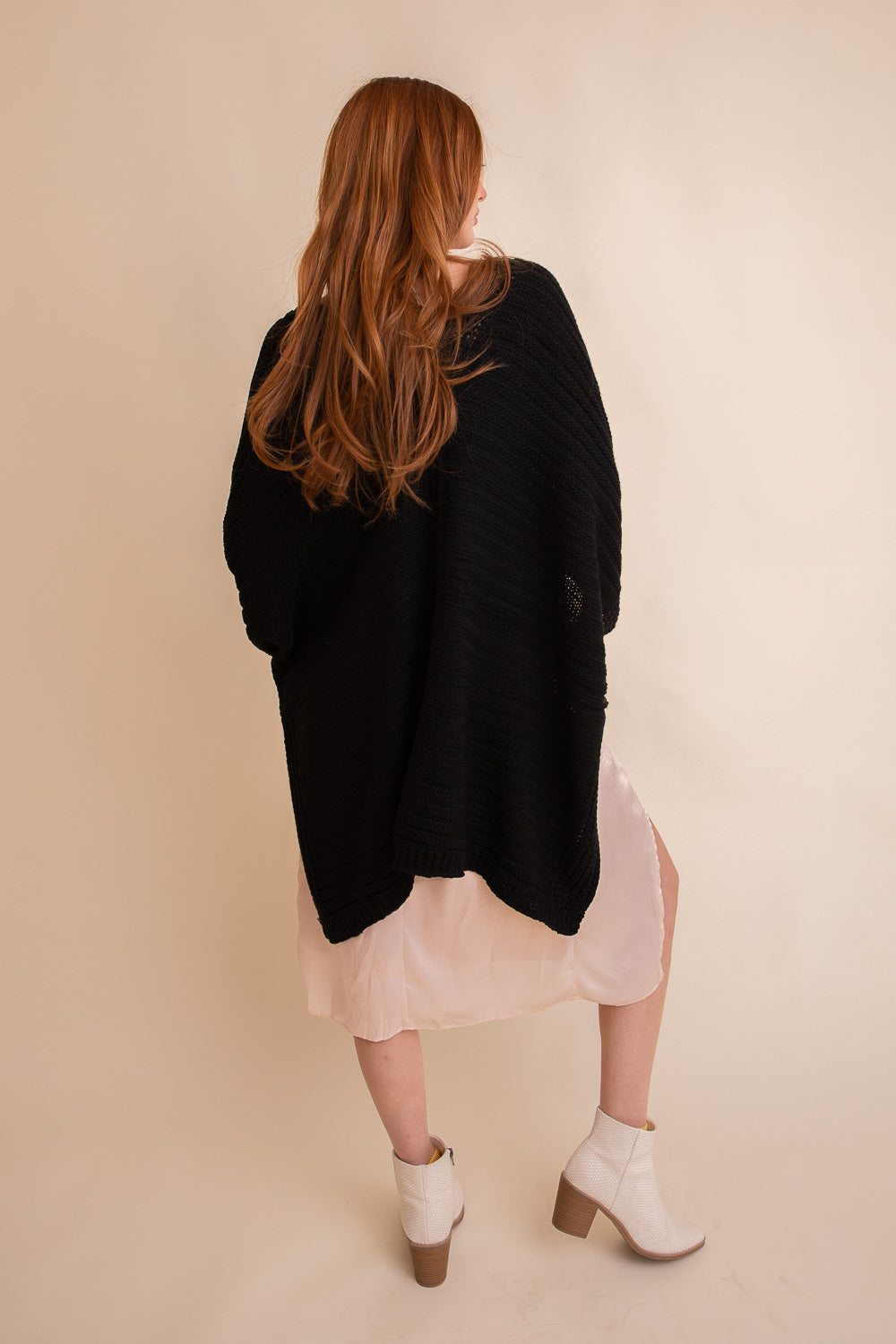 Ridged Rib Knit Ruana Ponchos Leto Collection   