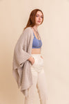 Ridged Rib Knit Ruana Ponchos Leto Collection One Size Oatmeal 