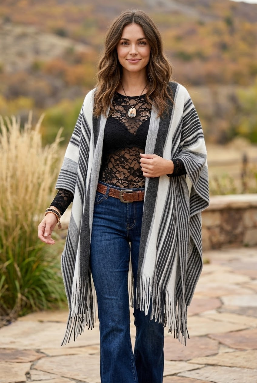 Boho Chic Frayed Edge Ruana - NeoKira Unlimited