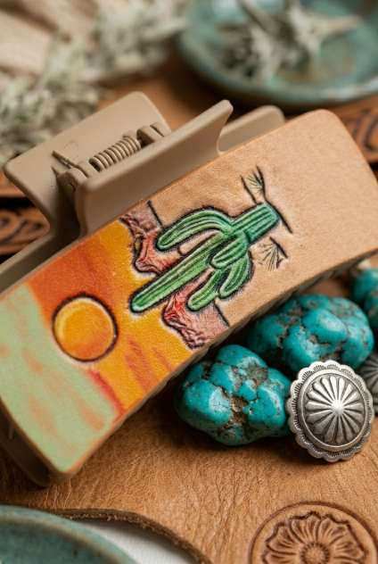 Cactus Sunset Hair Claw Clip – Desert-Inspired Clam Grip - NeoKira Unlimited