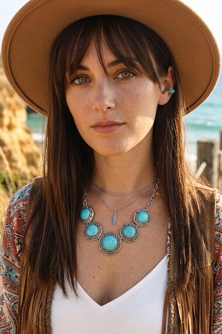 La Floraison Silver Plated Turquoise Boho Coastal Necklace - NeoKira Unlimited