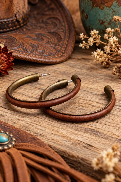 Rustic Charm Leather & Brass Hoop Earrings - NeoKira Unlimited