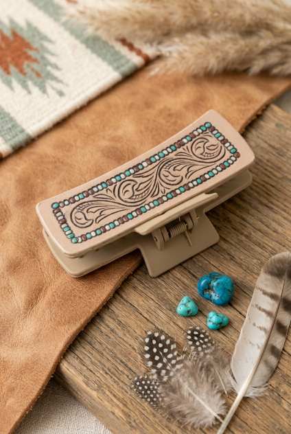 Leather Swirl Hair Claw – Artistic Tribal Pattern Clam Clip - NeoKira Unlimited