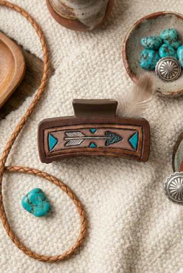 Stone Tipped Arrow Hair Claw – Artistic Tribal Pattern Clam Clip - NeoKira Unlimited