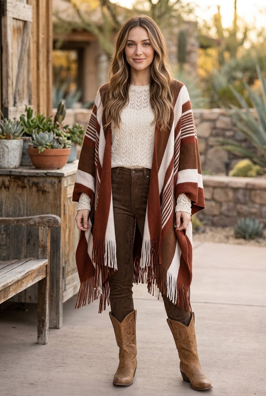 Boho Striped Frayed Edge Ruana - NeoKira Unlimited