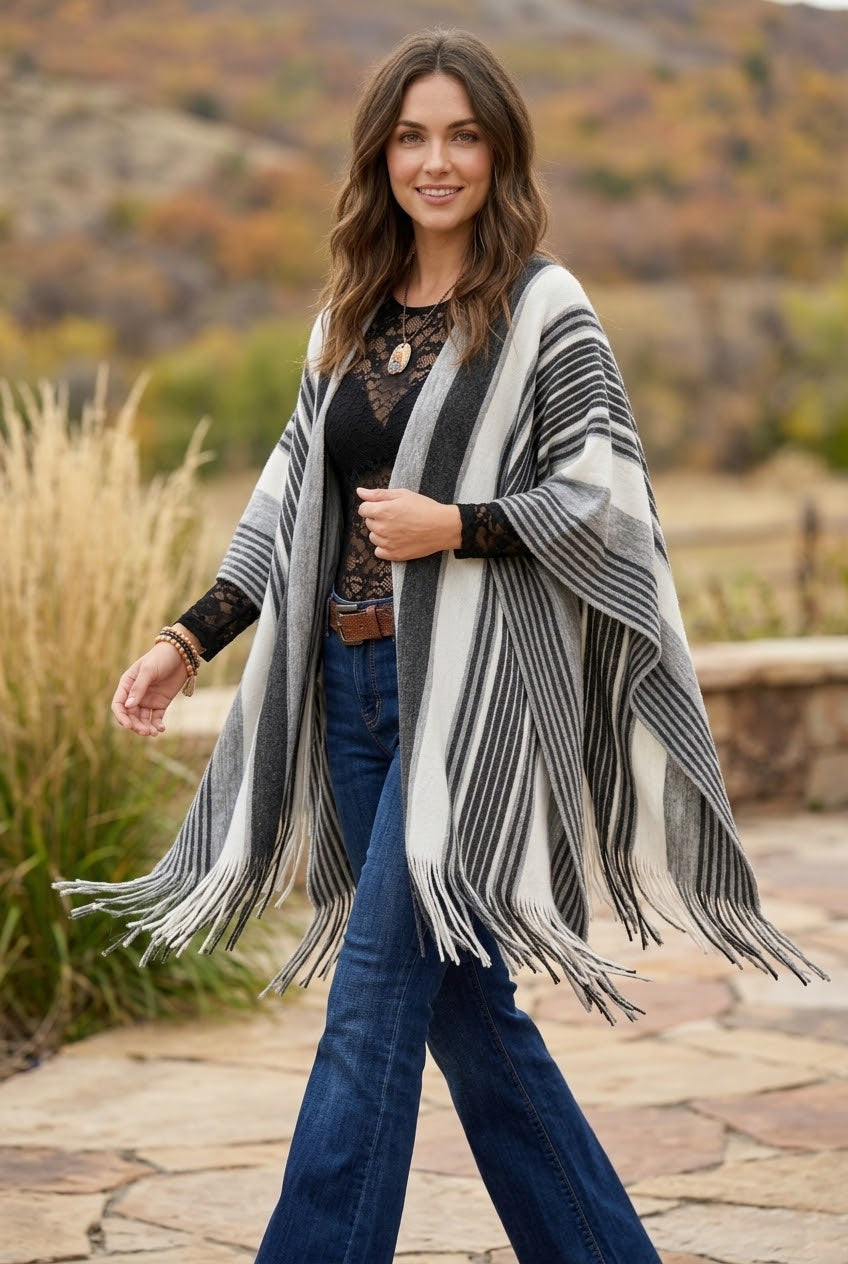 Boho Chic Frayed Edge Ruana - NeoKira Unlimited