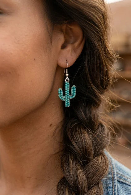 Turquoise Cactus Drop Earrings - Bohemian Desert Style - NeoKira Unlimited