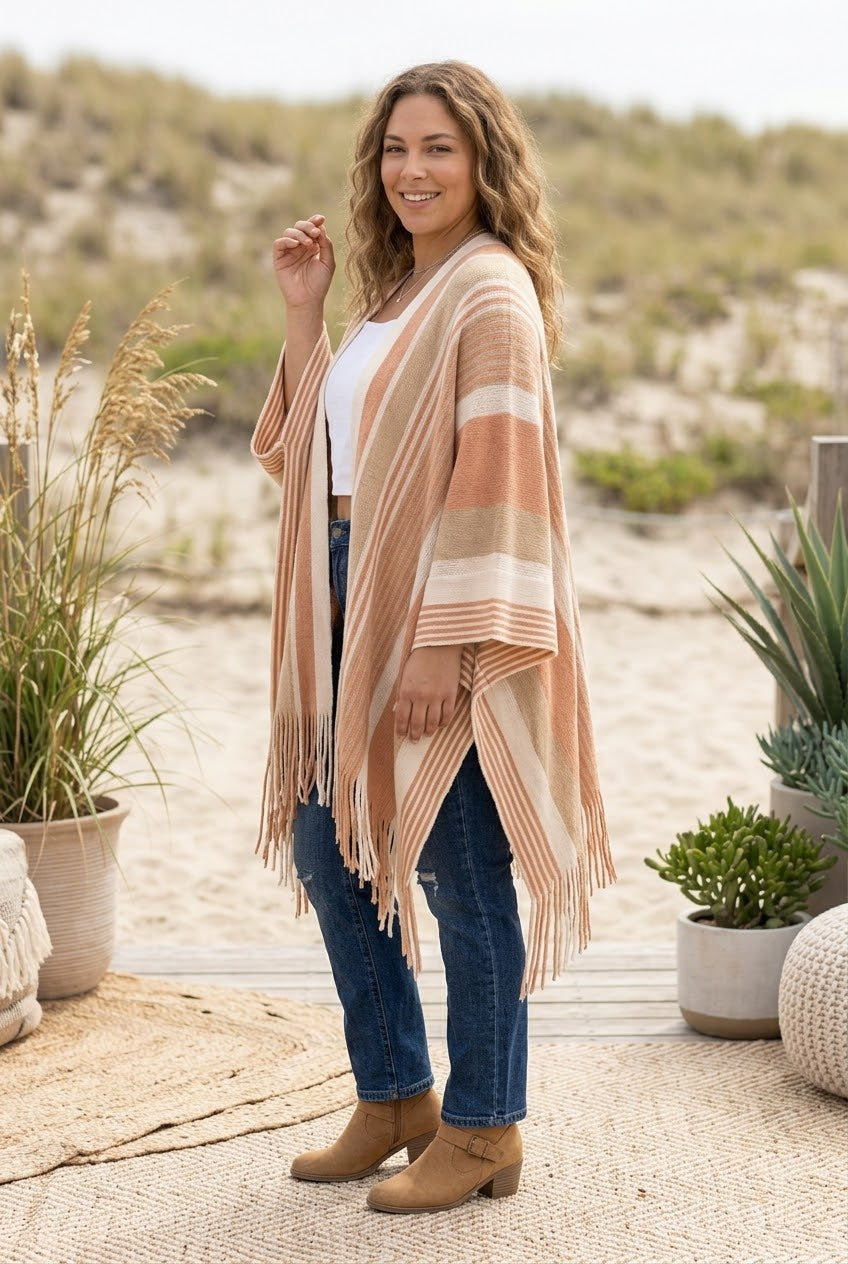 Boho Chic Frayed Edge Ruana - NeoKira Unlimited