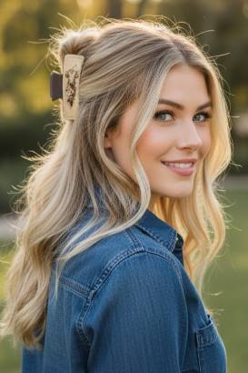 Floral Cow Motif Hair Claw Clip – Rustic Elegance - NeoKira Unlimited