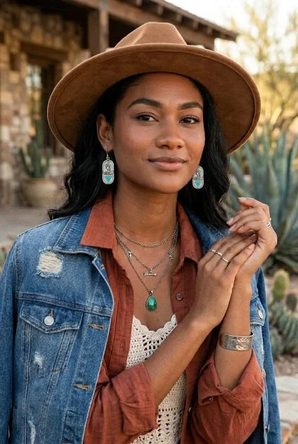 Carved Cactus Earrings – Turquoise Triangle Inlay - NeoKira Unlimited