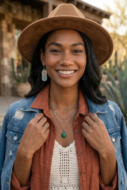 Carved Cactus Earrings – Turquoise Triangle Inlay - NeoKira Unlimited
