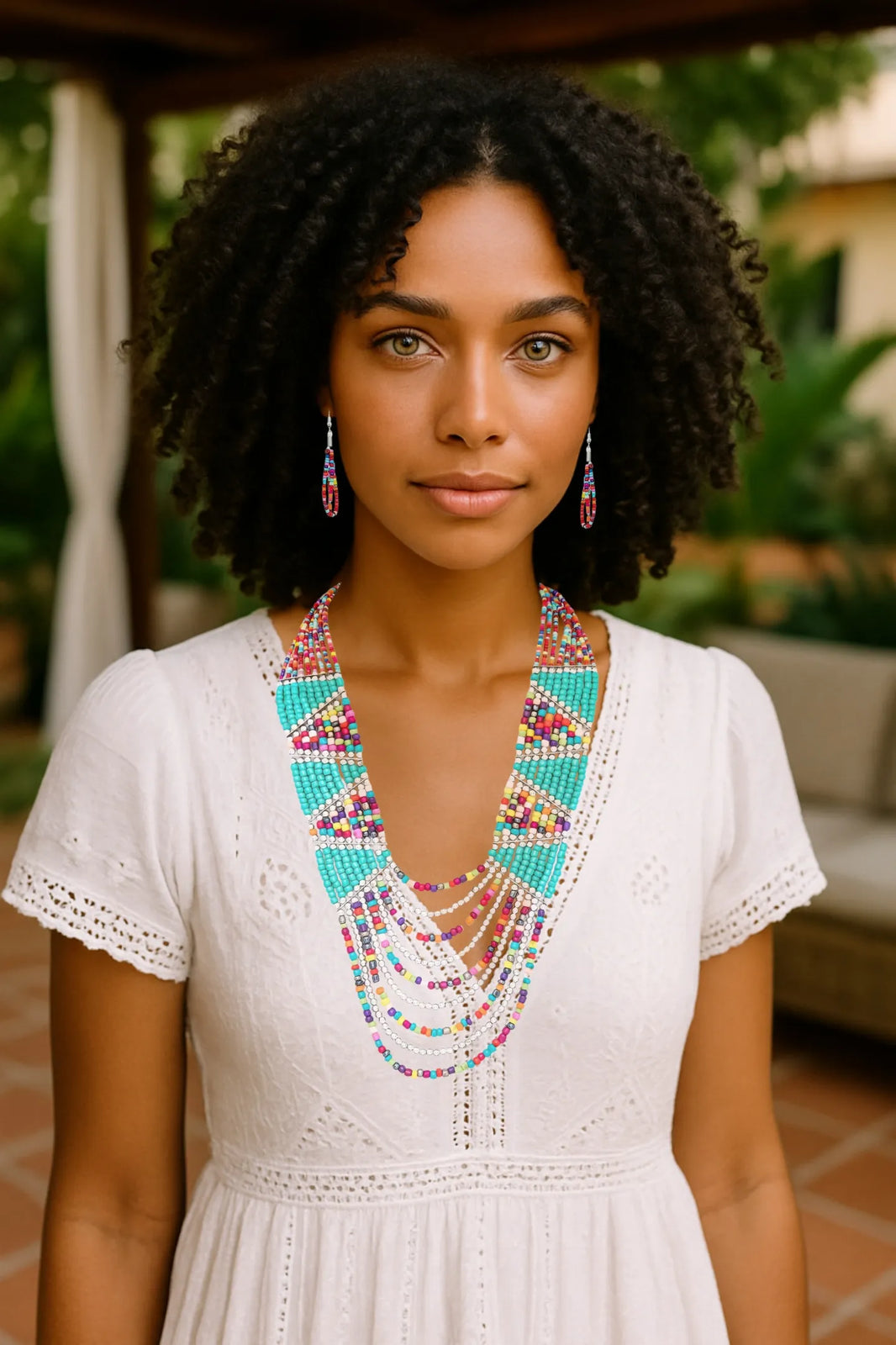 Seed Beads Mix Color Layer Necklace & Earrings Set | Boho Statement Jewelry - NeoKira Unlimited