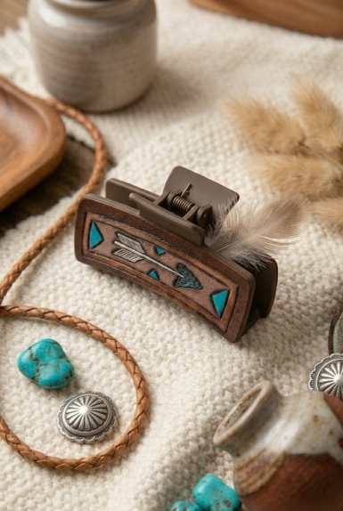 Stone Tipped Arrow Hair Claw – Artistic Tribal Pattern Clam Clip - NeoKira Unlimited