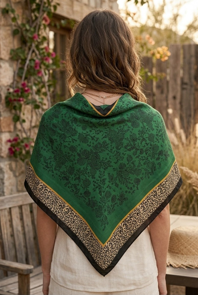 Emerald Green Elegant Square Scarf for Women Daily Wear - NeoKira Unlimited