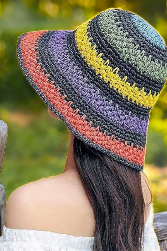 Multicolor Crochet Straw Bucket Hat – Packable with Adjustable Fit - NeoKira Unlimited