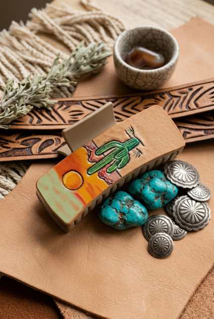 Cactus Sunset Hair Claw Clip – Desert-Inspired Clam Grip - NeoKira Unlimited