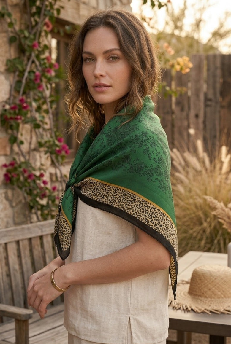 Emerald Green Elegant Square Scarf for Women Daily Wear - NeoKira Unlimited
