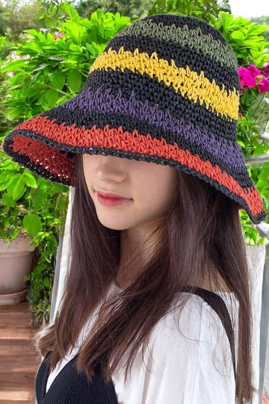Multicolor Crochet Straw Bucket Hat – Packable with Adjustable Fit - NeoKira Unlimited