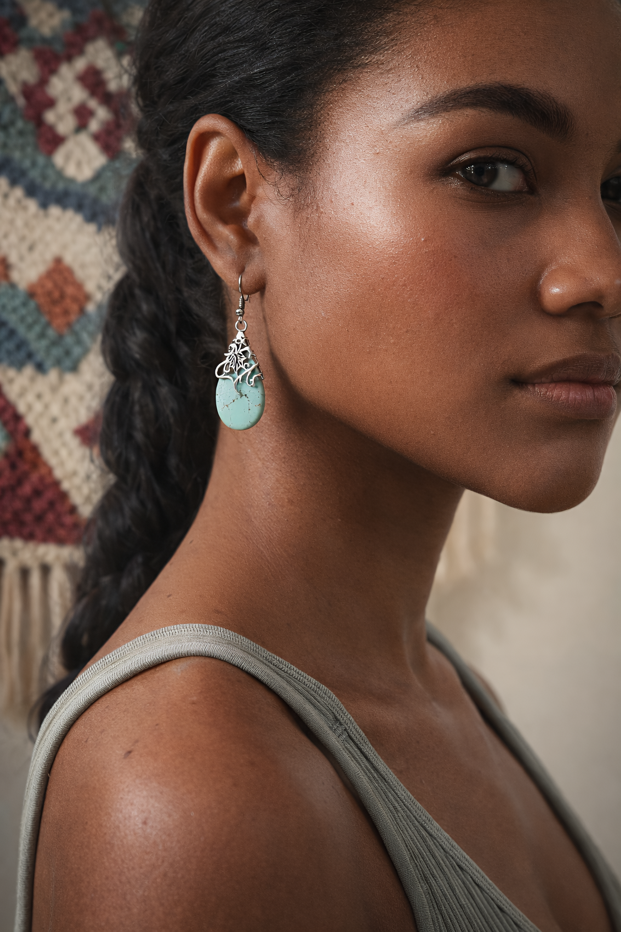 Ethnic Openwork Earrings – Carved Turquoise Inlay - NeoKira Unlimited