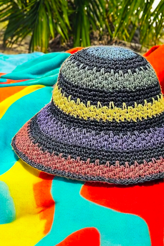 Multicolor Crochet Straw Bucket Hat – Packable with Adjustable Fit - NeoKira Unlimited