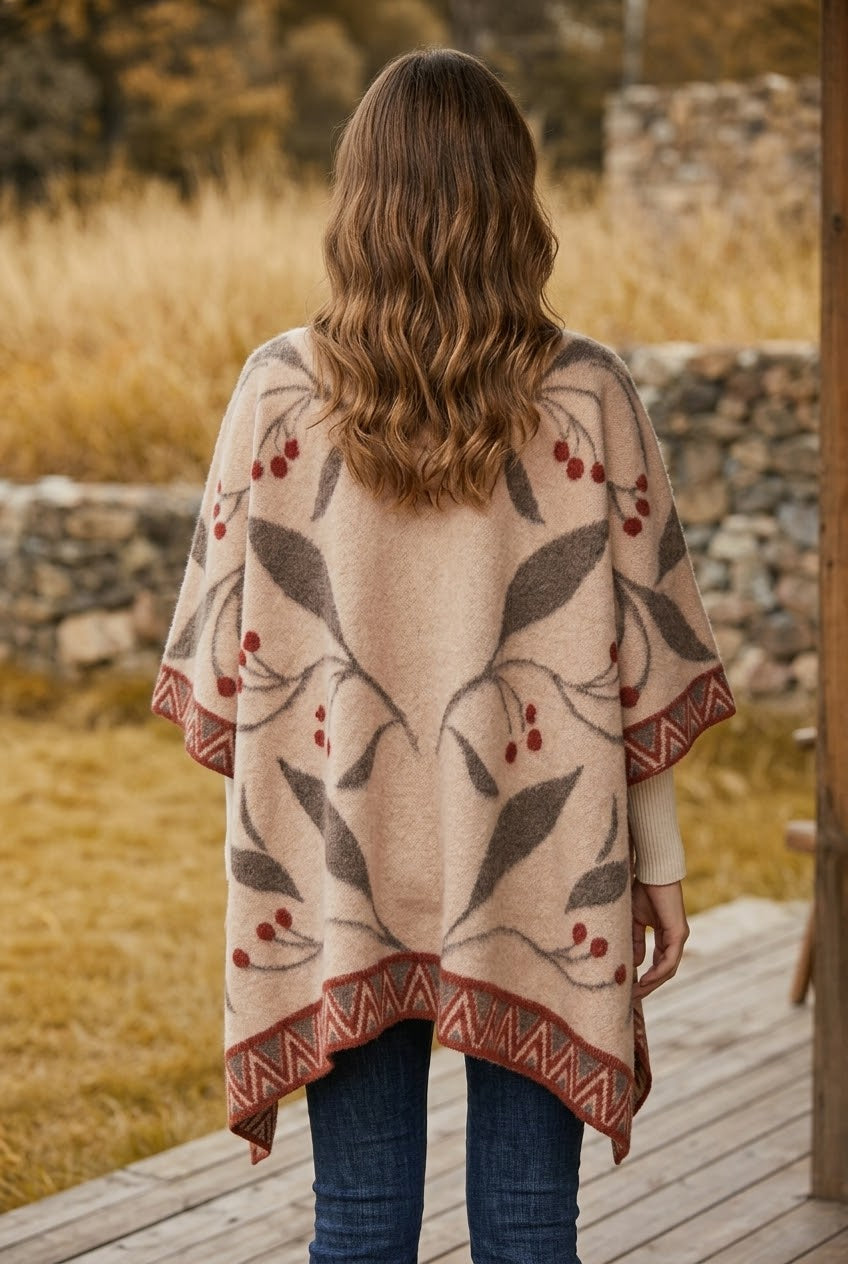 Women Vintage Jacquard Knit Poncho Shawl Cape - NeoKira Unlimited