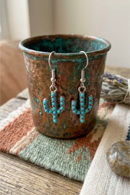Turquoise Cactus Drop Earrings - Bohemian Desert Style - NeoKira Unlimited