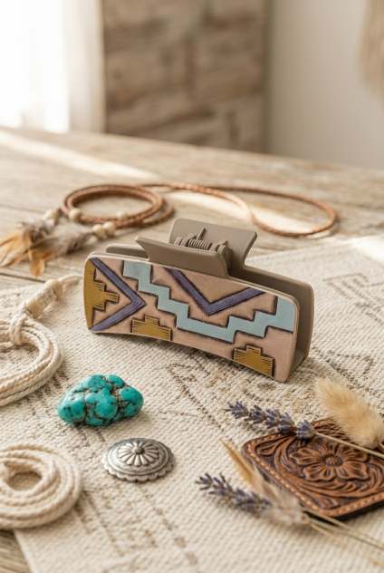 Western Hair Claw Clip – Geometric Tribal Pattern Styling Accessory - NeoKira Unlimited