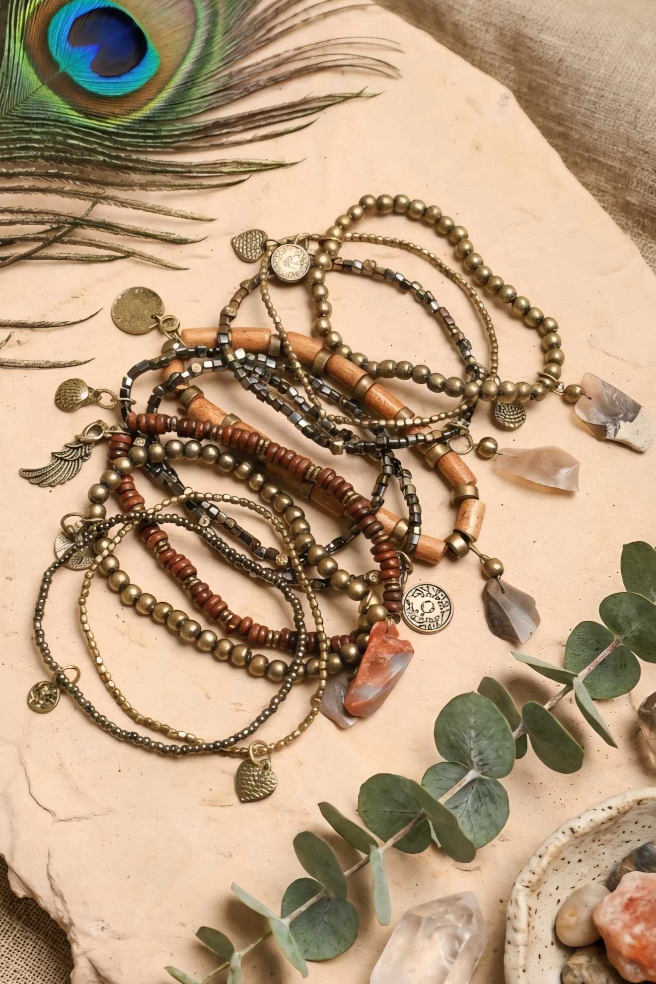 Boho Stone & Bead Stack Bracelet - NeoKira Unlimited