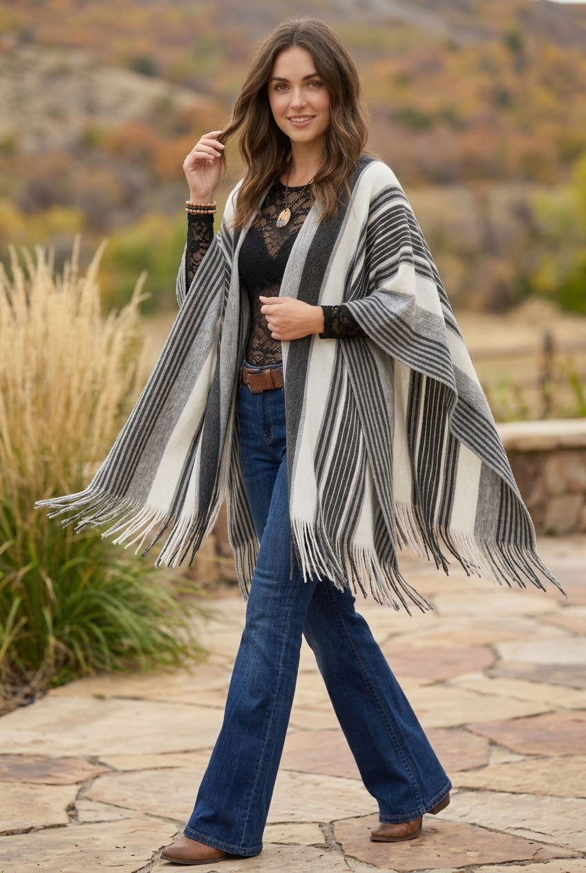 Boho Chic Frayed Edge Ruana - NeoKira Unlimited